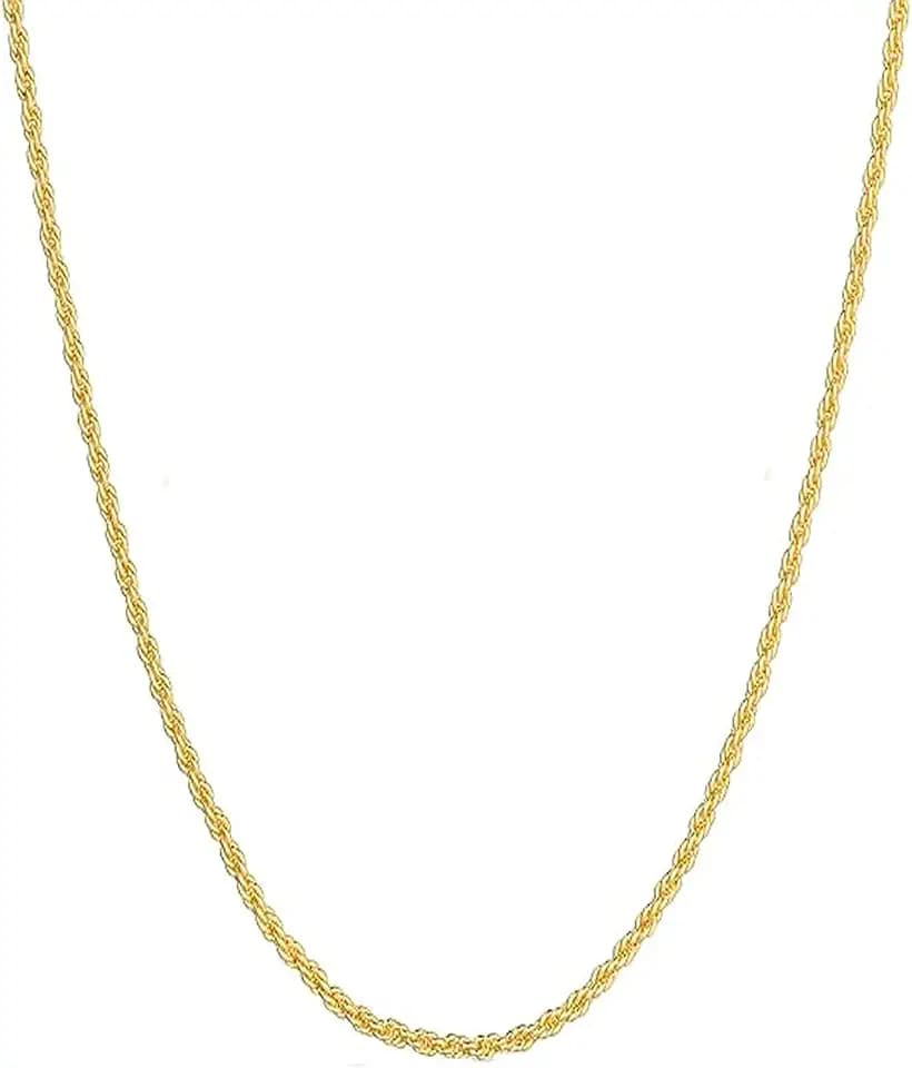 14k Yellow Gold Solid Rope Chain Necklace for Women and Men Jewelry with Lobster Clasp