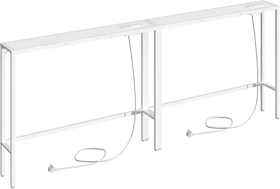 MAHANCRIS Konsolentisch mit Ladestation, 2er Set, 200 cm Eingangstisch, Schmaler Beistelltisch, Flurtisch mit Steckdosen und USB-Anschlüssen, für Wohnzimmer, Schlafzimmer, Weiß ACTWT968UE01S2