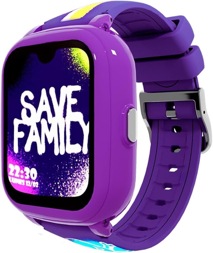 SaveFamily Iconic 2 Plus 4G. Smartwatch voor kinderen. Videogesprek, Video, Beller-ID, Muziek, Bluetooth, App Store, Whatsapp. GPS-kinderhorloge, Camera, SOS, waterdicht (Iconic 2 Plus, Graffiti)