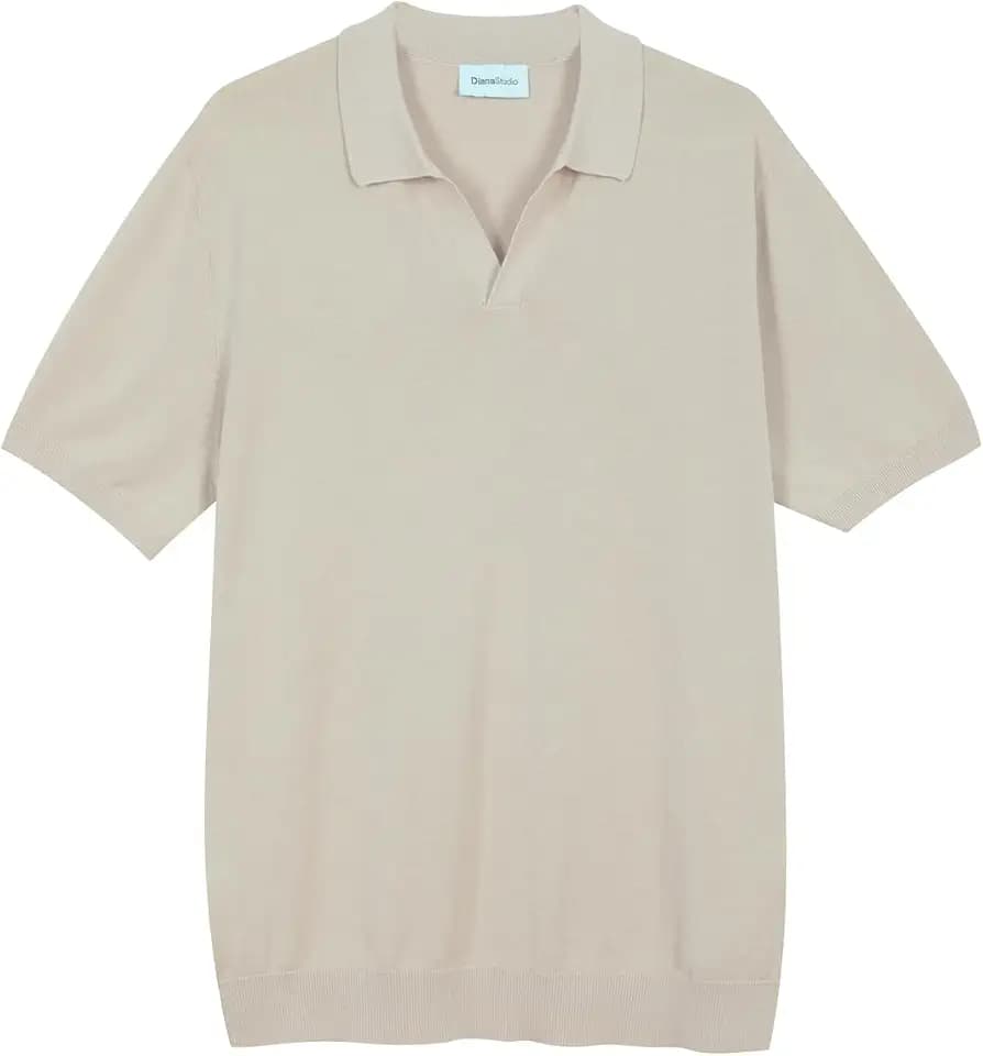 Diana Studio – Polo aus Strick ohne Knöpfe, Herren, 100% Leichtes extra gedrehtes Baumwollgewebe, Kurzarm, Casual Fit