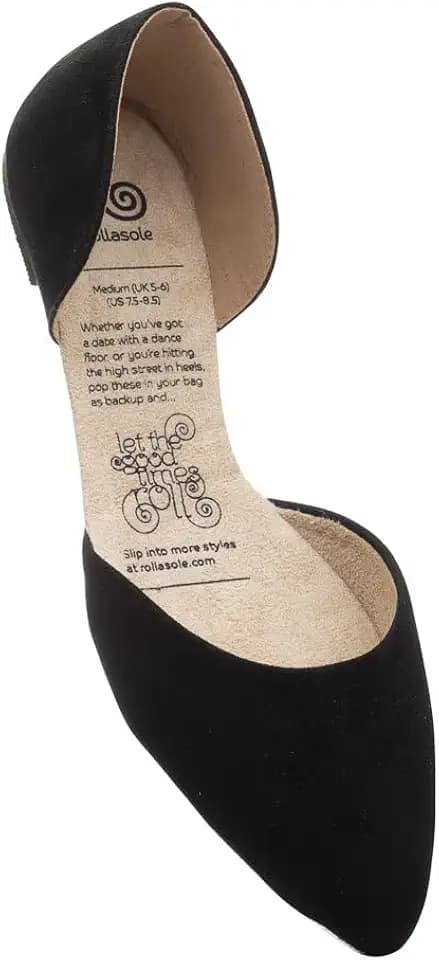 Rollasole D'Orsay Flats - La Femme - Schwarz - Faltbare Flache Schuhe für Damen - Stilvolle Faltbare Slip on Ballerinas für Handtasche, Alltag, Ausgehen, Partys, Hochzeit, Sommerreisen oder