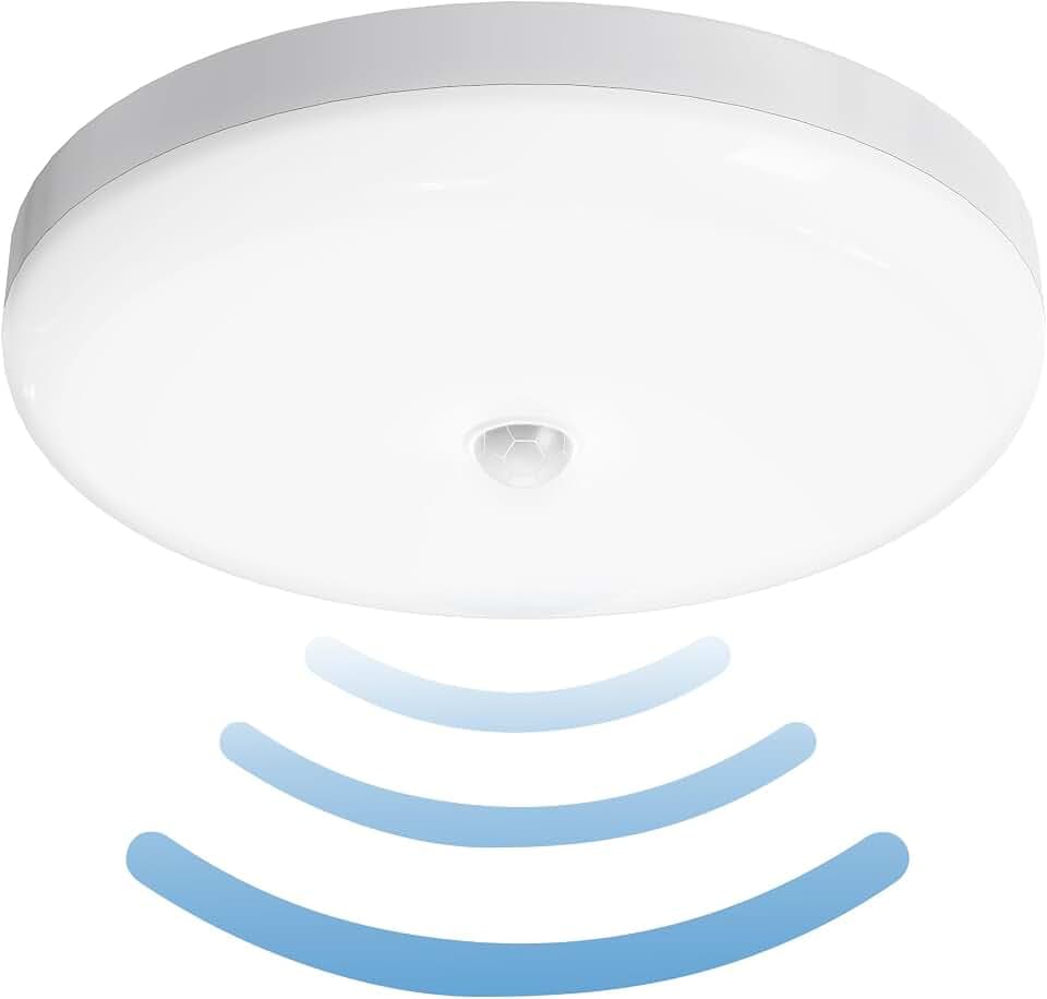 LED Deckenleuchte mit Bewegungsmelder innen, 30W IP65 Deckenlampe mit Bewegungssensor für Treppen Schrank Balkon Abstellraum Keller Flur Garage Bad Küche (Rund)