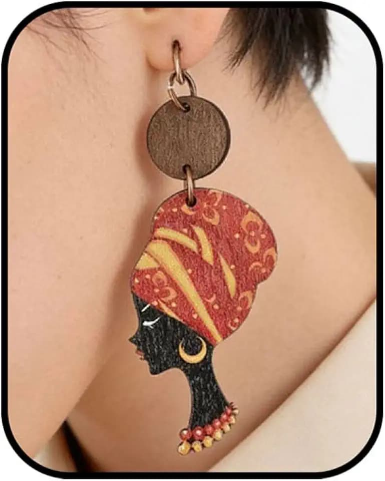 Bohemia Natural Wooden African Earrings for Women Ethnic Pinata Earring Peace Sign Queen Dangle Drop Earring Jewelry Gifts for Women
