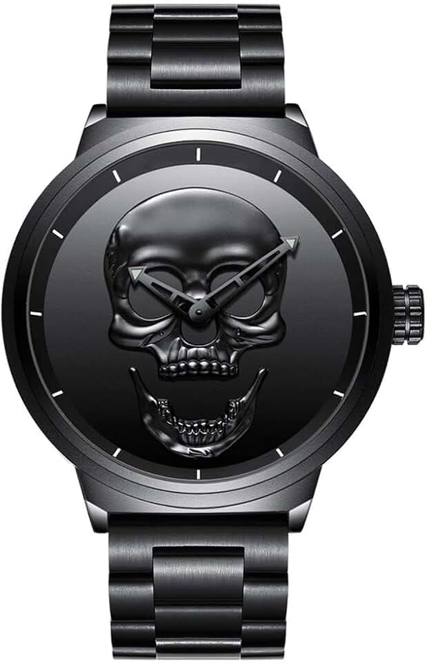 GIMTO Skull Men's Analogue Quartz Watch with Stainless Steel Band Big Dial