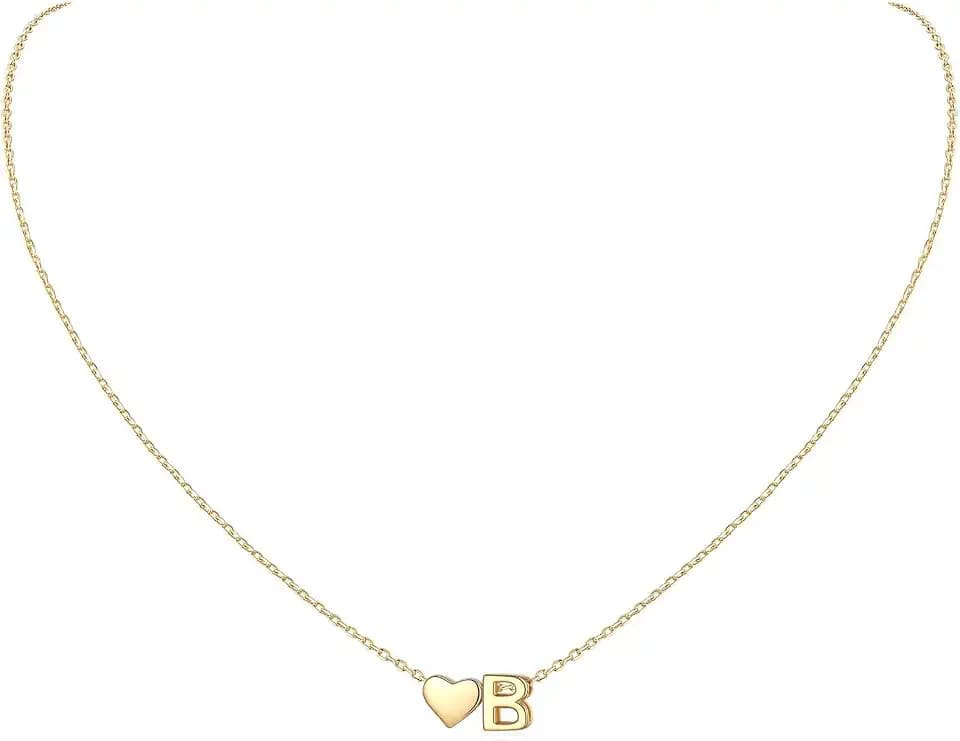 ChicSilver Heart Initial Necklaces for Women delicate 14K Gold Plated Filled Heart Pendant Personalised Letter Alphabet Necklace Letter B