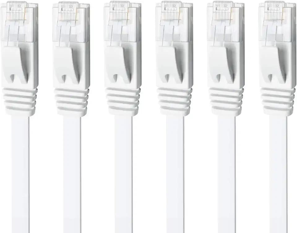 Yauhody CAT 6 Ethernet Cable 15ft 6-Pack White, High Speed Solid Flat CAT6 Gigabit Internet Network LAN Patch Cords, Bare Copper Snagless RJ45 Connector for Modem, Router, Computer(15ft,6P,White)