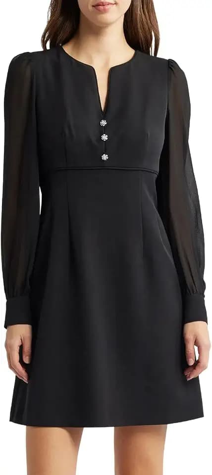 Anne Klein Women's Long SLV Button Detail Dress