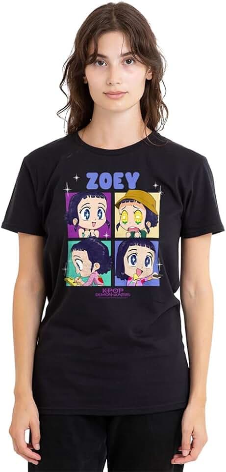 KPop Demon Hunters Damen Kpop Demon Hunters Huntrix Zoey Chibi Boxes Ladies T Shirt, Black T-Shirt (1er Pack)