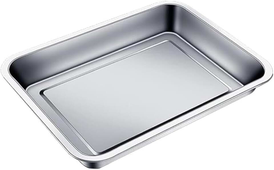 Backblech aus Edelstahl, rechteckiges Backblech zum Backen und Servieren (39,5 x 29,5 x 4,8 cm)