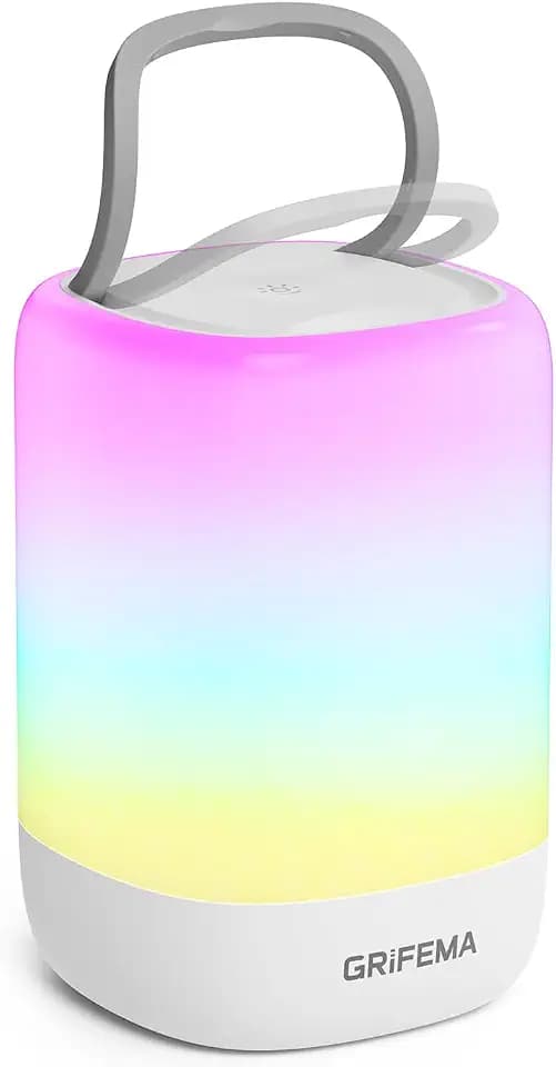 GRIFEMA Nachttischlampe Rechargeable Touch, RGB-Verlaufslicht mit 15h Laufzeit, 30-Min-Timer, USB-C & Anti-Rutsch-Basis für Schlafzimmer, Kinderzimmer und Camping, GD104, Weiß