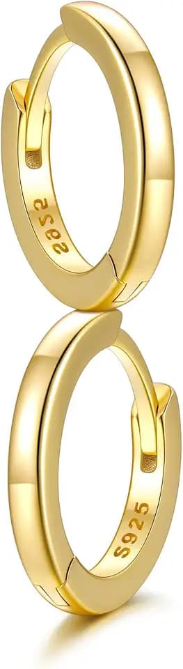 SILVERCUTE 925 Sterling Silver Huggie Hoop Earrings for Women,Hypoallergenic Small Hoop Earrings Lightweight Silver/14K Gold Hoops Cartilage Earrings for Women,8/10/12mm