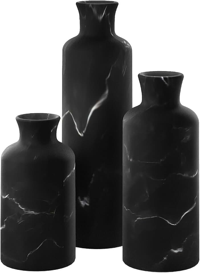 Creative Scents Mattschwarzes Vasen-Set – Vasen für Dekoration, perfekt für Pampasgras, getrocknete/frische Blumen, Vasen für Ihre Küche, Schlafzimmer, Büro, Wohnzimmer oder Regaldekoration