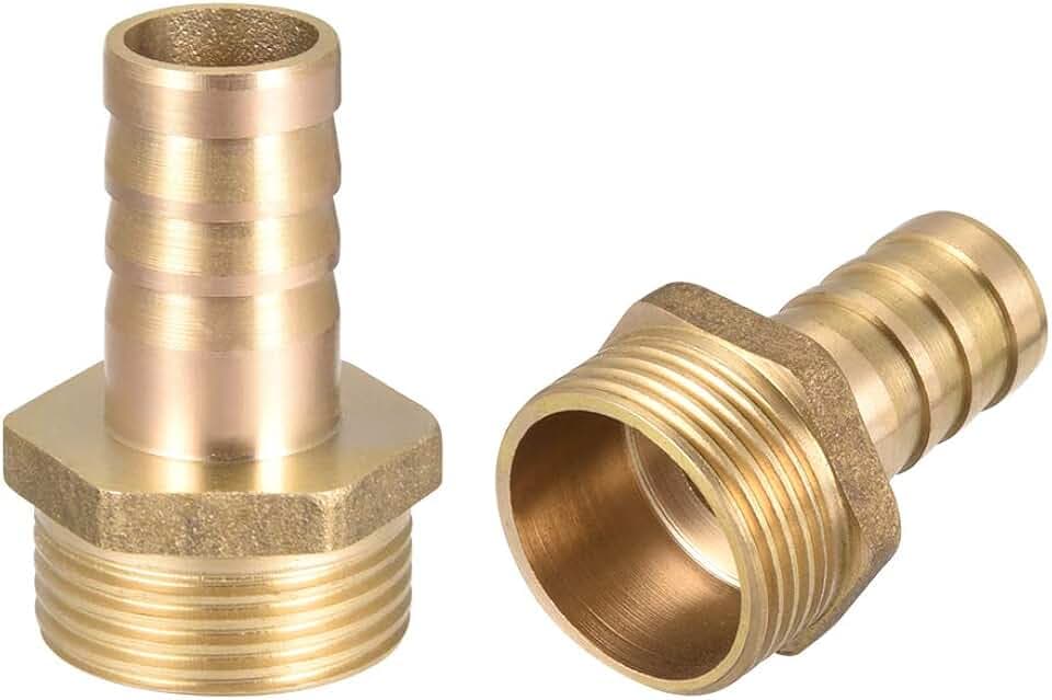 sourcing map 2 Stück Schlauchtülle Messing Schlauchanschluss Schlauchverbinder Schlauch Anschluss Stecker Adapter Schlauchadapter 16mm Widerhaken x G 3/4 Außenrohr