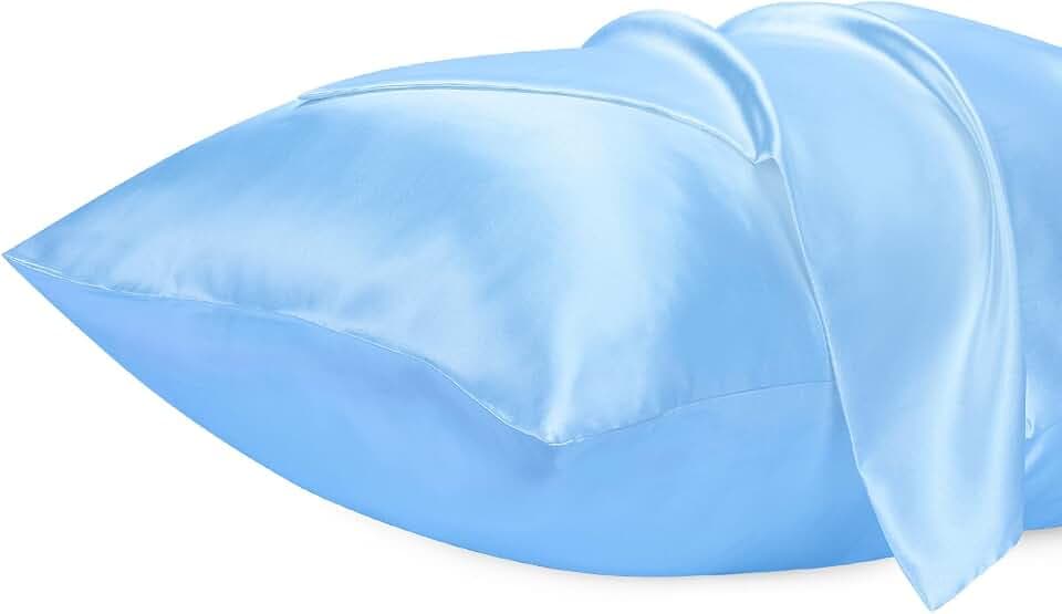 Lirex 2er Set Satin Kissenbezug 50x75cm, kissenbezüge, Weich wie Seidenkissenbezug, Satin Kopfkissenbezug Kissenhülle für Haar und Haut kommt, Oeko-TEX Zertifiziert, Hellblau