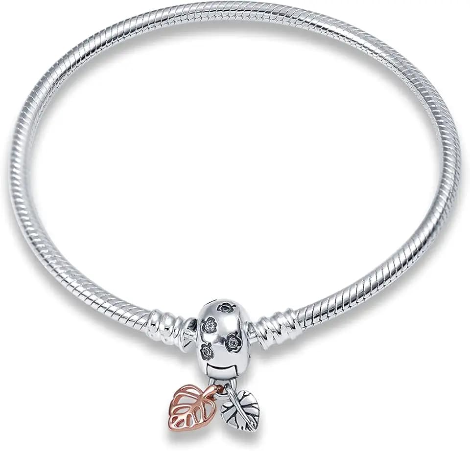KUNSIR Armbänder Damen Moments Schlangen-Gliederarmband für Bead Charm,Armkette Silber 925 Mit Pandora Bead Charm, Valentinstag Muttertag Geburtstags Geschenk B2