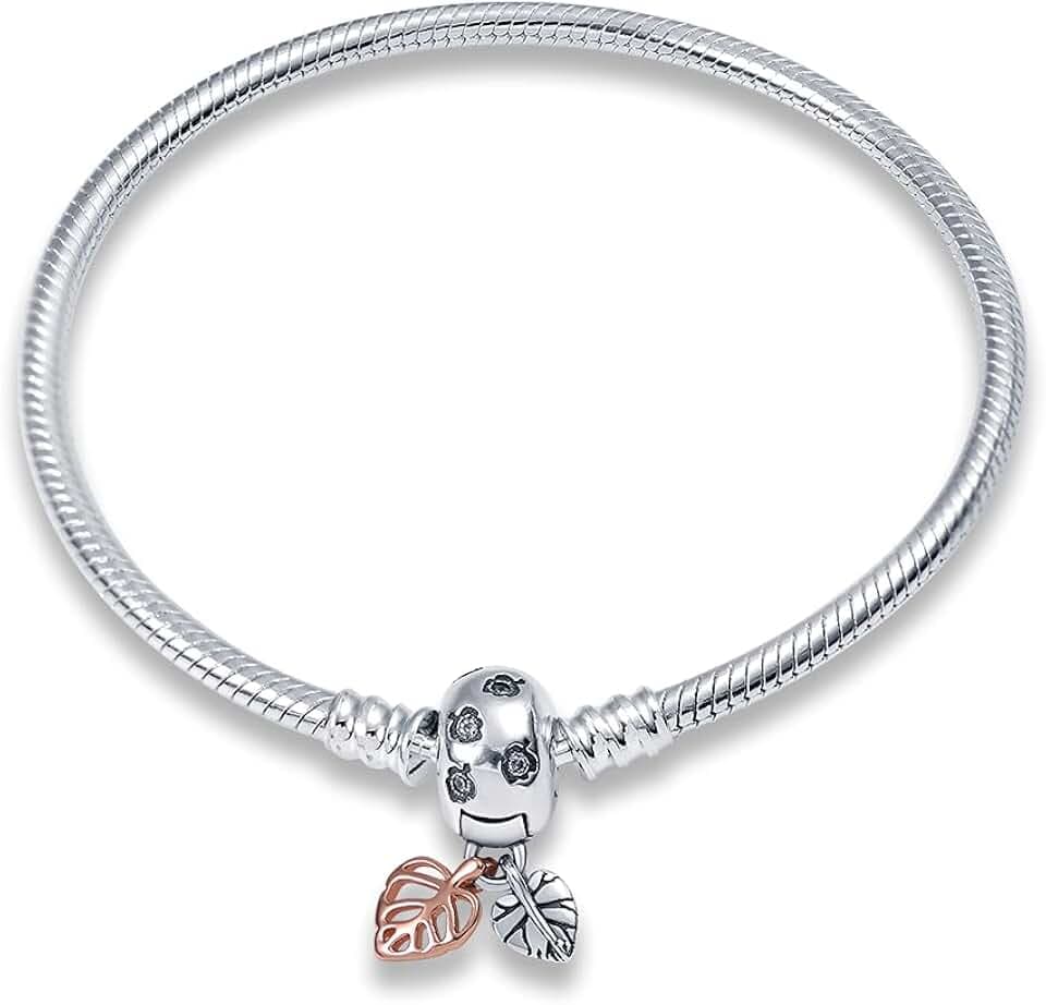 XWN Schlangenkettenuhrarmband, 925 Sterling-Silber-Rundverschluss-Charm-Silberarmband-Schmuck-Geschenk, geeignet für europäische Charms, ideal für Frauen und Mädchen.X96-124