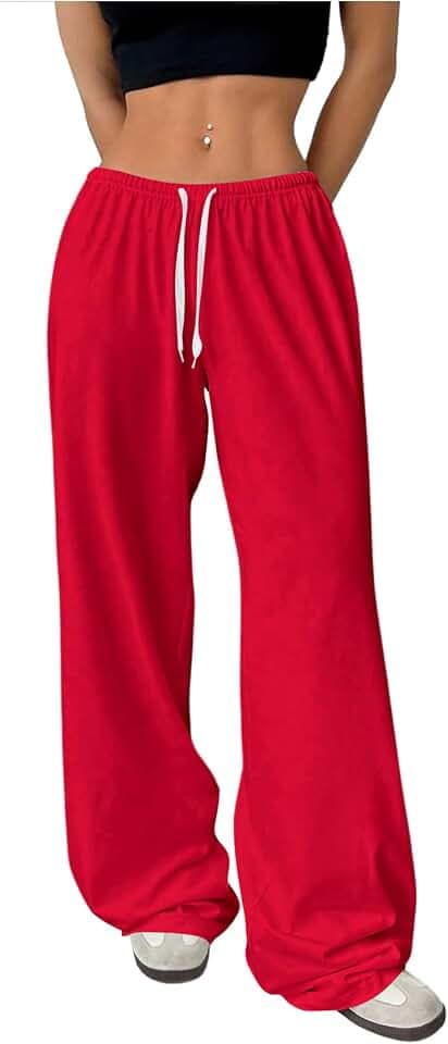 RoseSeek Women's Fall Outfits Drawstring Elastic Waist Wide Leg Sweatpants