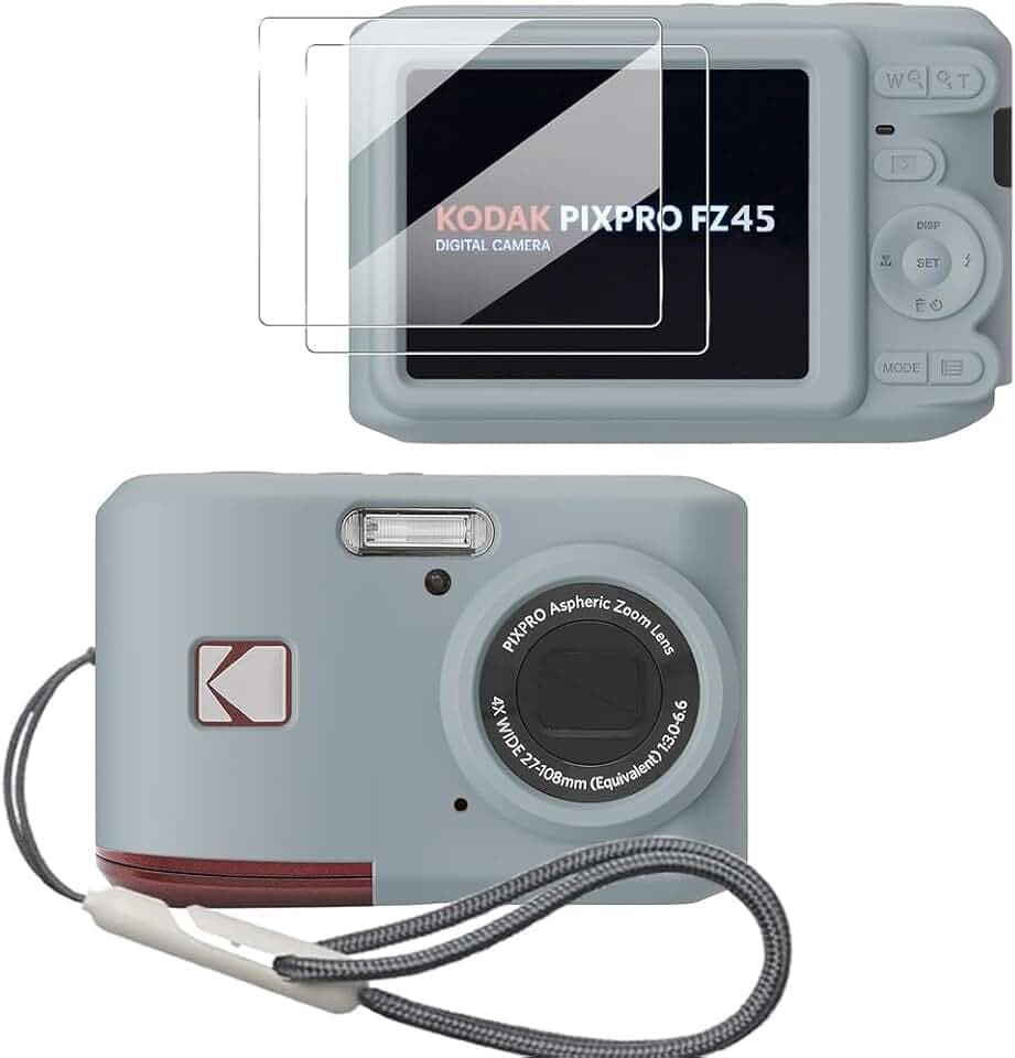 Case for Kodak PIXPRO FZ45,FZ45 Accessories,Soft Silicone Protective Case,Comes with 2 Screen Protectors and 1 Wrist Strap - Grey