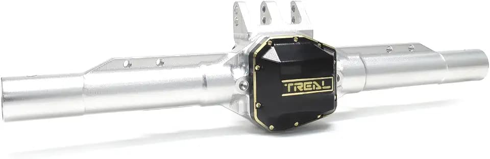 TREAL SCX10 Pro Aluminum 7075 Rear Axle Housing w Tubes Brass Diff Cover Upgrades for Axial 1/10th SCX10 PRO Comp Kit(Silver)