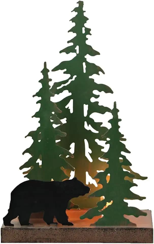 Zeckos Black Bear Accent Lamp, 12 Inch Rustic Metal Forest Scene