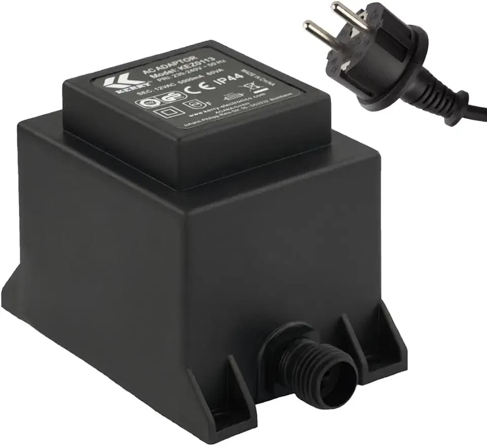 KERRY ELECTRONICS 12V Trafo 60VA/W, AC/AC Wechselstrom, für den Außenbereich IP44 u.a. für LED-Beleuchtung und., Schwarz