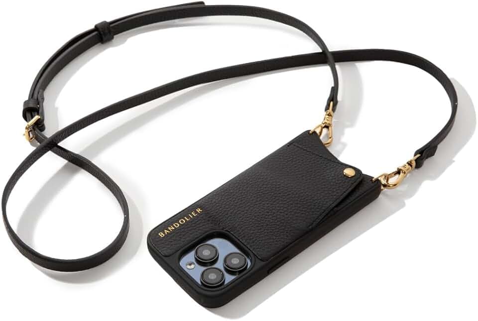 Bandolier Emma Leather Crossbody Phone Case iPhone 15 Pro - Black/Gld