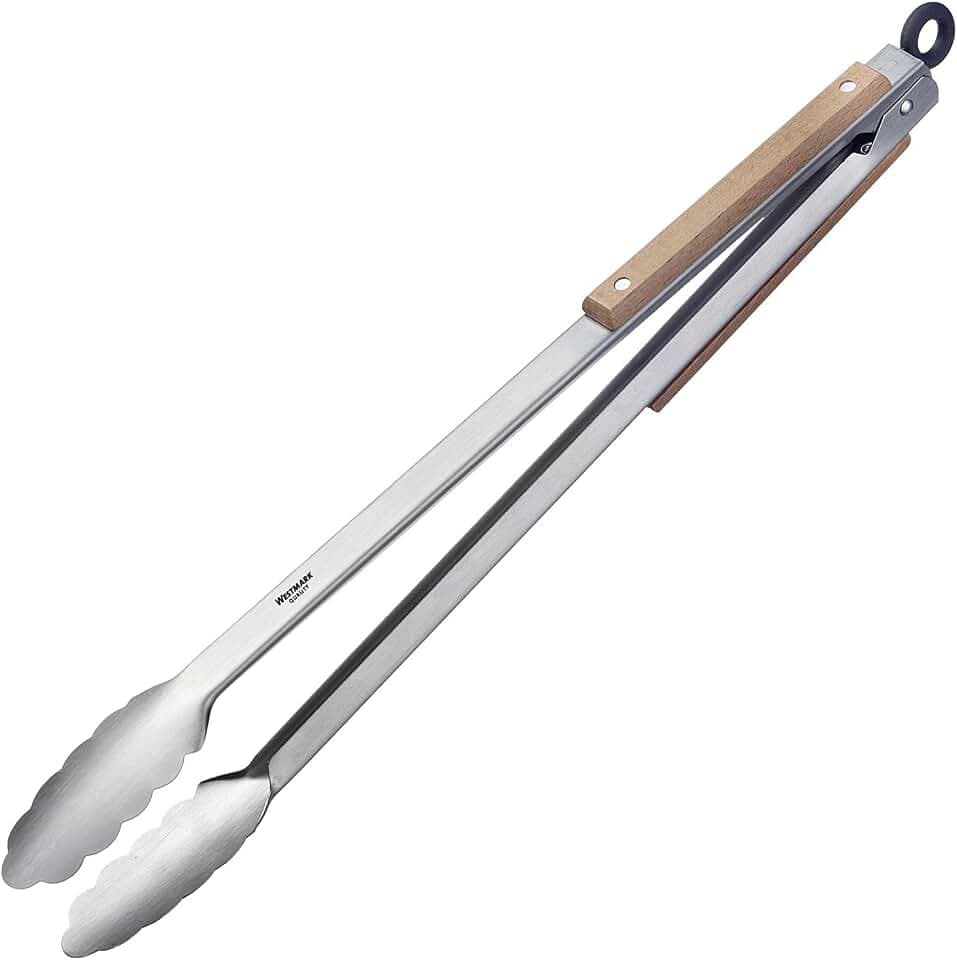 Westmark Grillzange + Servierzange, Mit Edelstahllaffen und Holzelementen an den Griffen, Länge: 44 cm, Rostfreier Edelstahl/Holz, Classic Wood Maxi, Silber/Braun, 16292270