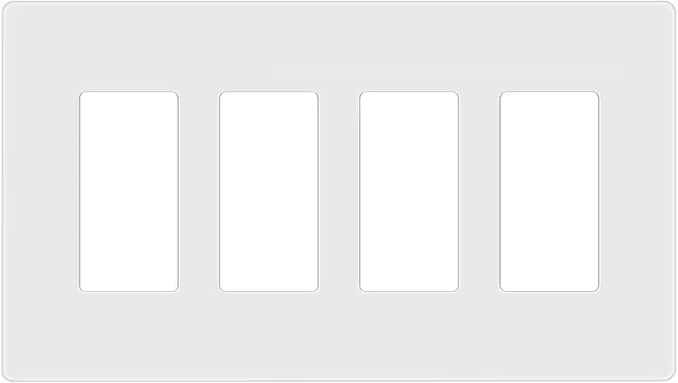 ENERLITES 4-Gang White Mid-Size Screwless Decorator Wall Plate Cover
