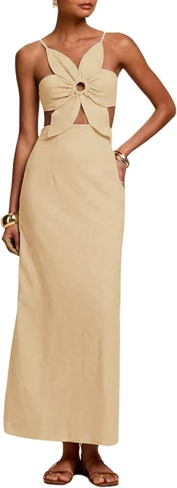 SHENHE Women's Petal Backless Maxi Dress Cut Out Cocktail Dresses