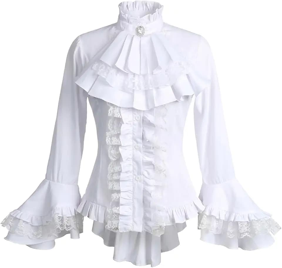 Gothic Victorian Blouse for Women Sweet Lolita Shirt High Low Irregular Ruffles Lotus Hem Medieval Tops
