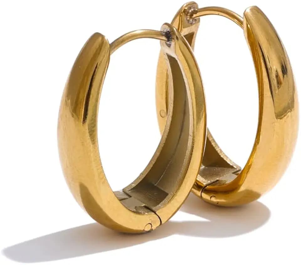 Waterproof Gold Hoop Earrings for Women | 18K PVD Coated, Tarnish-Free, Lightweight, Hypoallergenic Chunky Hoops