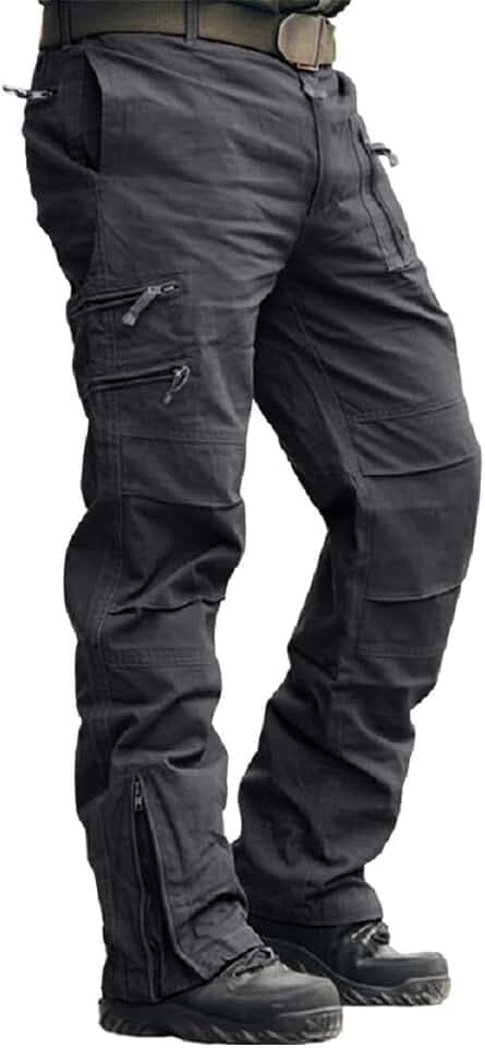 CRYSULLY Mens Tactical Cargo Pants Ripstop Cotton Military Hiking Work