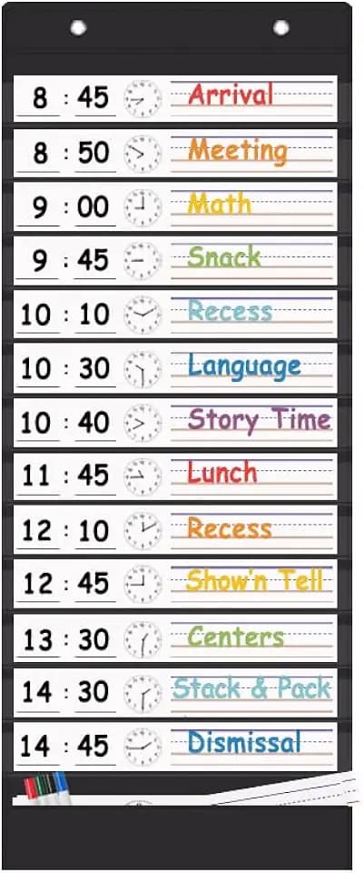 TOGETRUE Classroom Schedule Pocket Chart, Double Sided Daily Schedule with 18 Erasable Cards, 13+1 Pockets, Visual Pocket Chart for Classroom, Home, Office, 35.5" X 13"