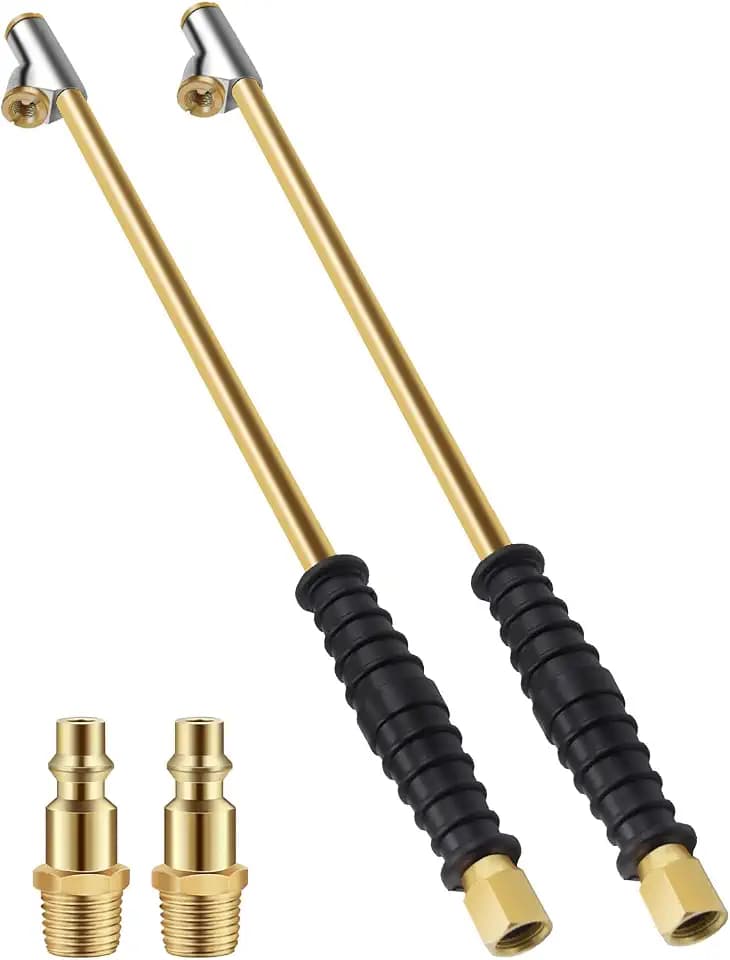 14.9" Extended Dual Head Air Chuck 2 Pack, 2-Way Connection 1/4" FNPT Closed Tire Chuck for Semi Trucks RV w/Quick Plug Air Compressor Fill Kit (Gold)