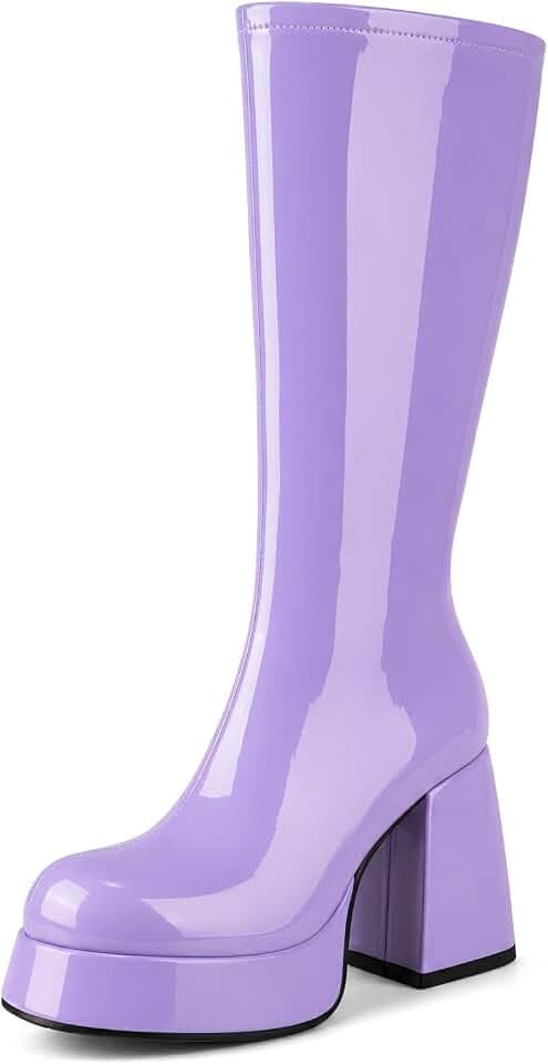 Women's Gogo Boots, Knee High Platform Square Toe Boots
