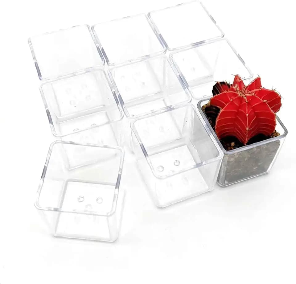 9pcs 1.7in Mini Clear Plastic Square Planters with Drainage Holes