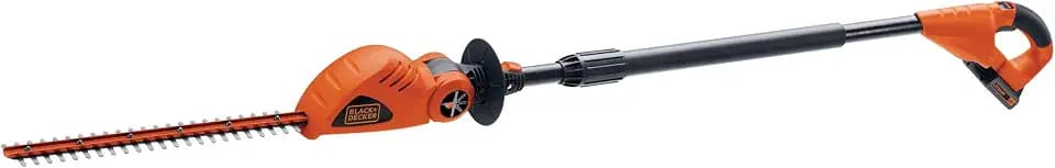 BLACK+DECKER 20V MAX Pole Hedge Trimmer Cordless with Battery and Charger, 18-Inch Dual Action Blade Power Hedge Trimmer, Extended Long Reach Hedger Up to 11 Ft, 180 Degrees Pivoting Head (LPHT120)