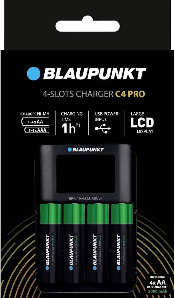 Blaupunkt Advanced Ladegerät für 1-4 NI-MH Akkus, 1 Stunde Ladezeit, Inclusive 4 AA Blaupunkt Akkus