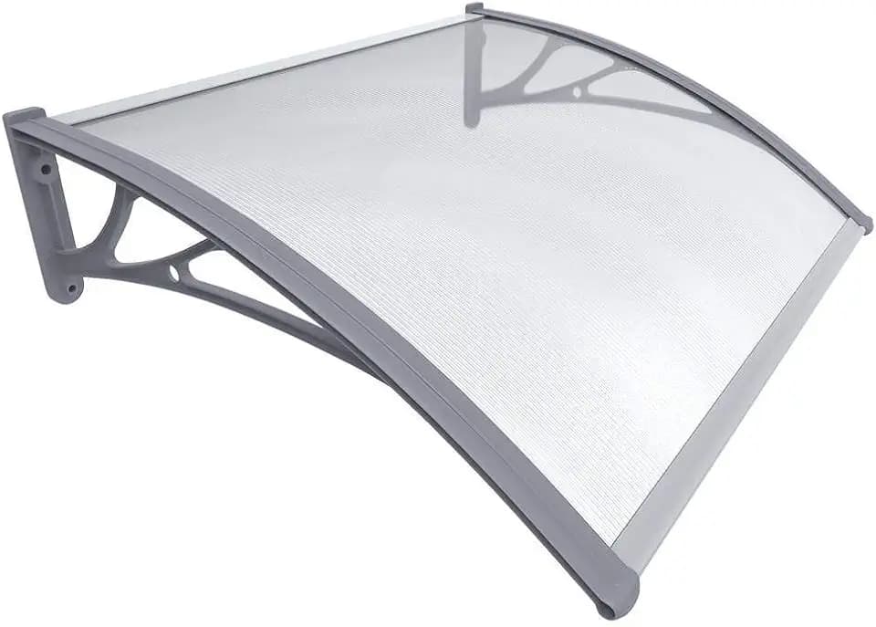 VOUNOT Vordach für Haustür 100 x 80 cm, Überdachung Haustür aus Aluminium und Polycarbonat, Transparentes Pultbogenvordach, Pultvordach, Grau