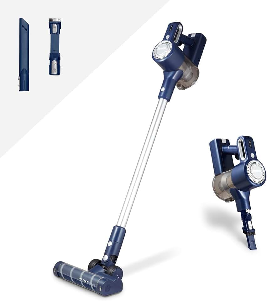 Tower T513008 VL35 3-in-1 Akku Staubsauger Kabellos mit HEPA-Filter und Verhedderungssicherer Bodendüse, 1 L, 22,2 V, Dunkelblau & Silber