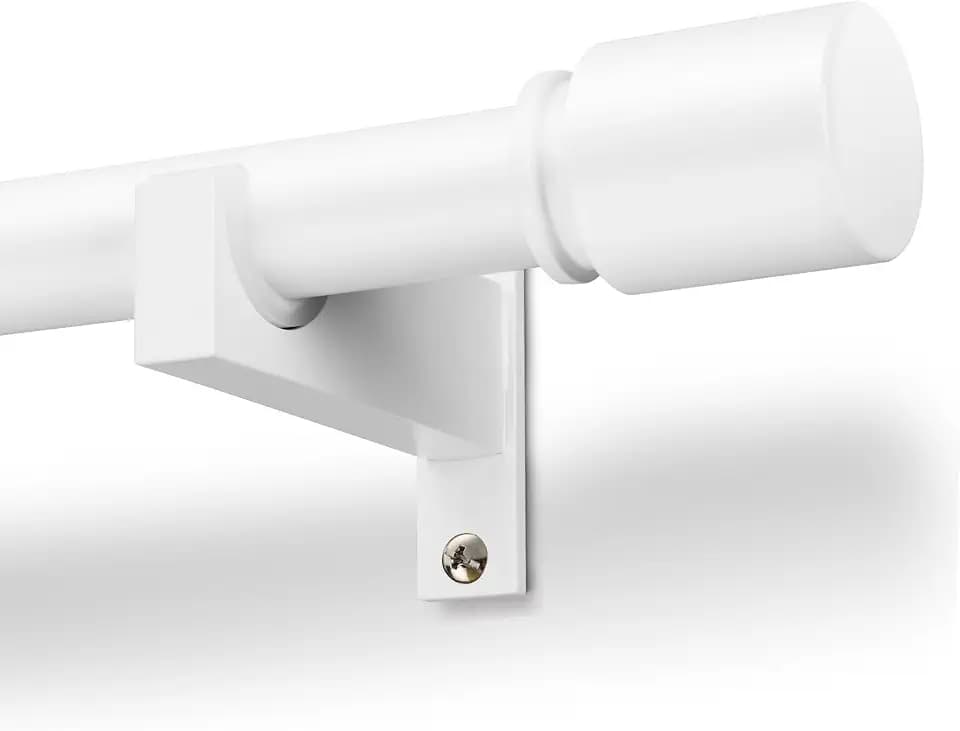 White Aluminium Curtain Rods for Windows,1 Inch Adjustable Curtain Rod 72 to 144 Inch,Heavy Duty Drapery Rods with Thicken Bracket,Modern Single Rod with Aluminium Finials