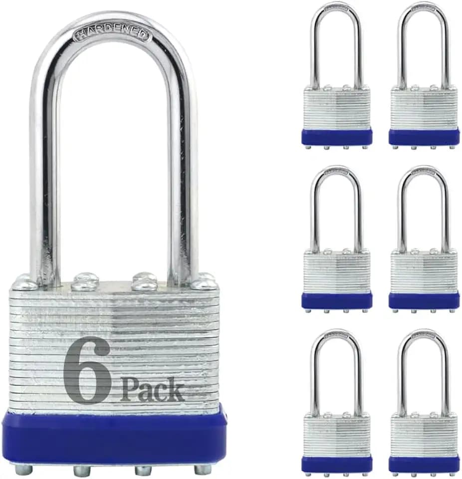 ZonRo Laminated keyed Alike Padlocks 6 Pack 1.6-inch Wide Long Shackle