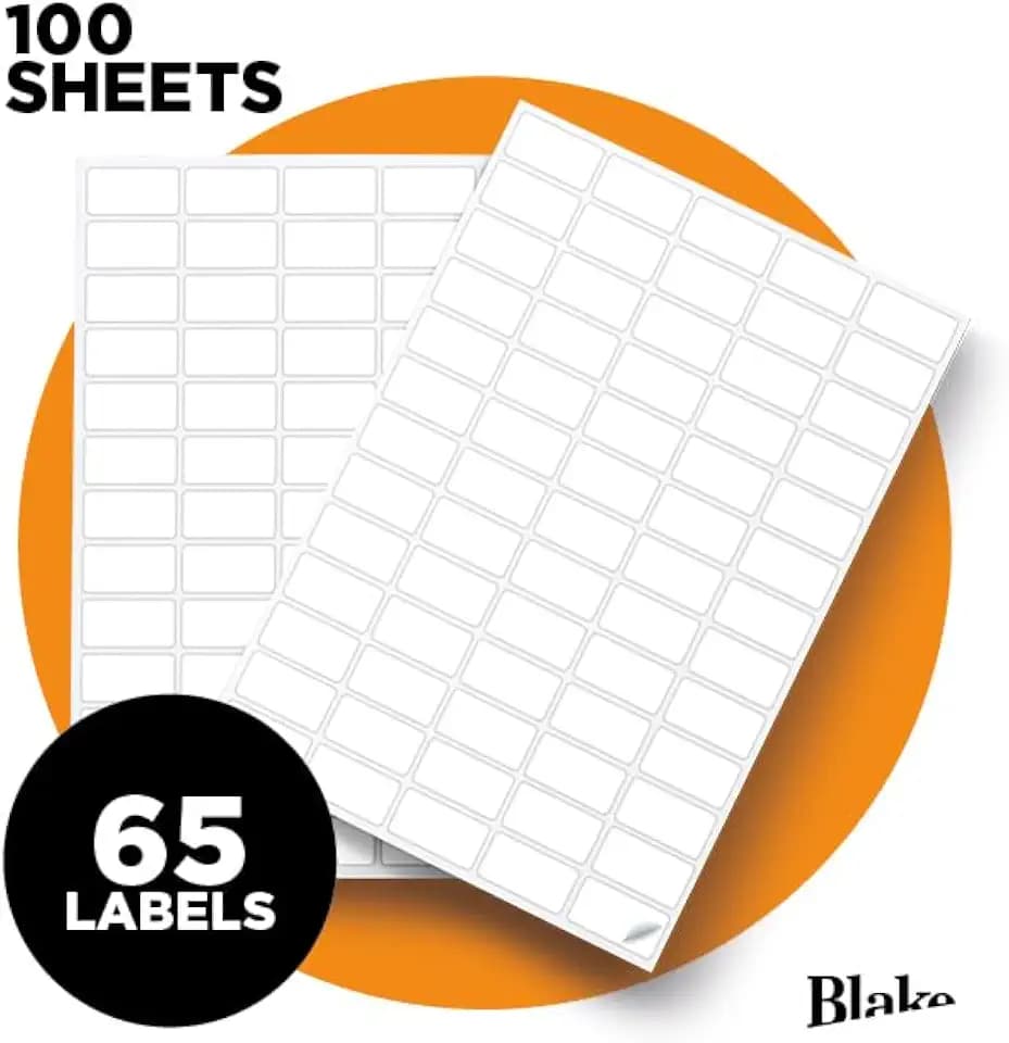 Blake 100 Bogen Etiketten A4 Selbstklebend (6500 Stück) – 65 Etiketten pro Blatt – Bedruckbare Versandetiketten & Adressetiketten für Laser- & Inkjetdrucker – Stickerpapier A4 bedruckbar LAB A41-65PE