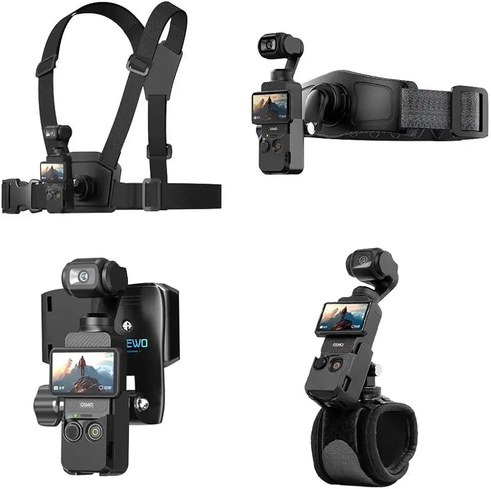 4 in 1 DJI Osmo Pocket 3 Accessories Kit,Quick Release Chest Mount Harness/Quick Release Head Strap Mount/ 360°Rotating Wrist Strap/Quick Clip Mount with Expansion Adapter (Set 1)