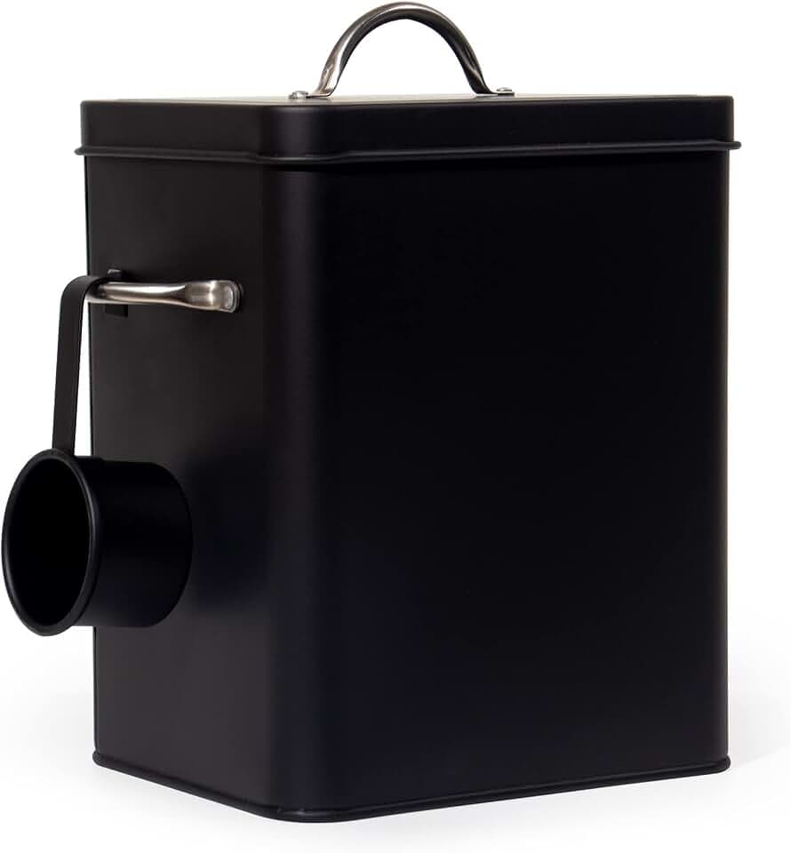 Theo&Cleo Waschmittel Aufbewahrung 6.5L, Metall Waschpulver Box, Aufbewahrungsbox für Hundefutter, Katzenfutter, Kaffeebohnen (Kohle)