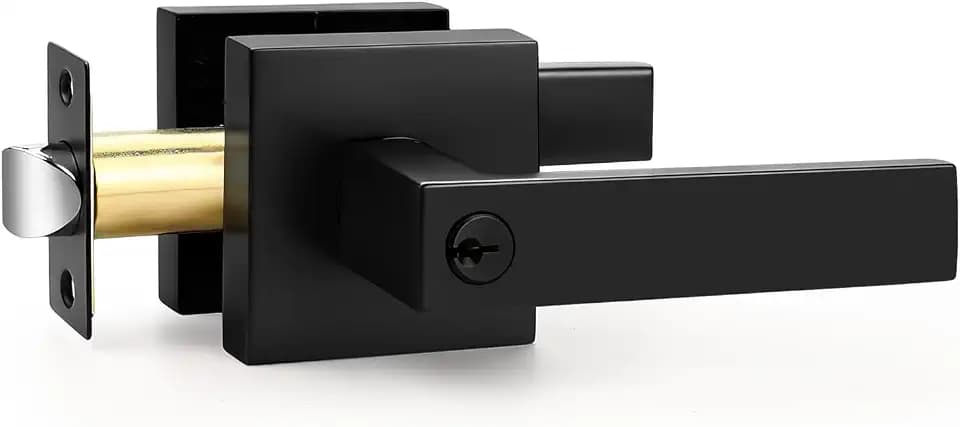Probrico Matte Black Keyed Entry Door Lever, Heavy Duty Hardware for Exterior Front and Back Door,Lockable Entrance Universal Handling Handle Transitional Style Lock,1 Pack