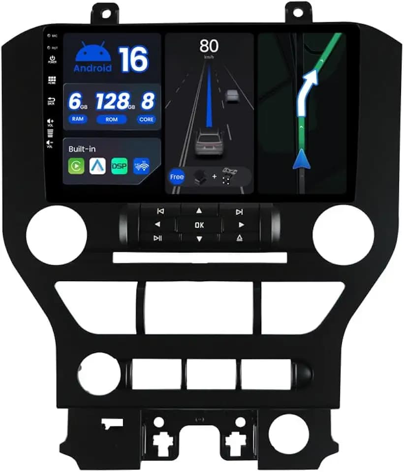 [6G+128G] - Android 16 - Autoradio für Ford Mustang (2015-2020) - Kabellos CarPlay/Android Auto - LED Kamera + MIC - IPS 9 Zoll 2 Din - DAB Lenkradsteuerung Fast-Boot 360-CAM WiFi DSP 4G