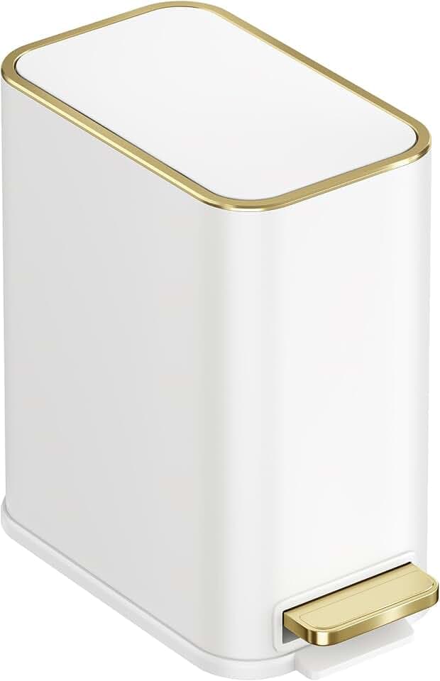TIPGO Small Bathroom Trash Can with Lid, 5 Liters / 1.3 Gal, White