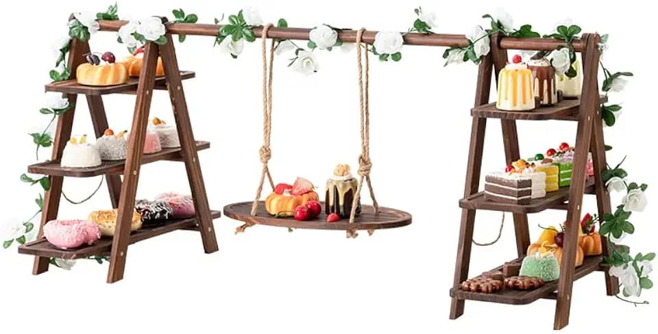 BOKALAKA Cupcake-Ständer aus Holz, 3 Etagen, Akazienregal, 3 Etagen aus Holz für Lebensmittel, Faltbare Struktur - faltbar | für Geburtstag, Teeparty, Hochzeit