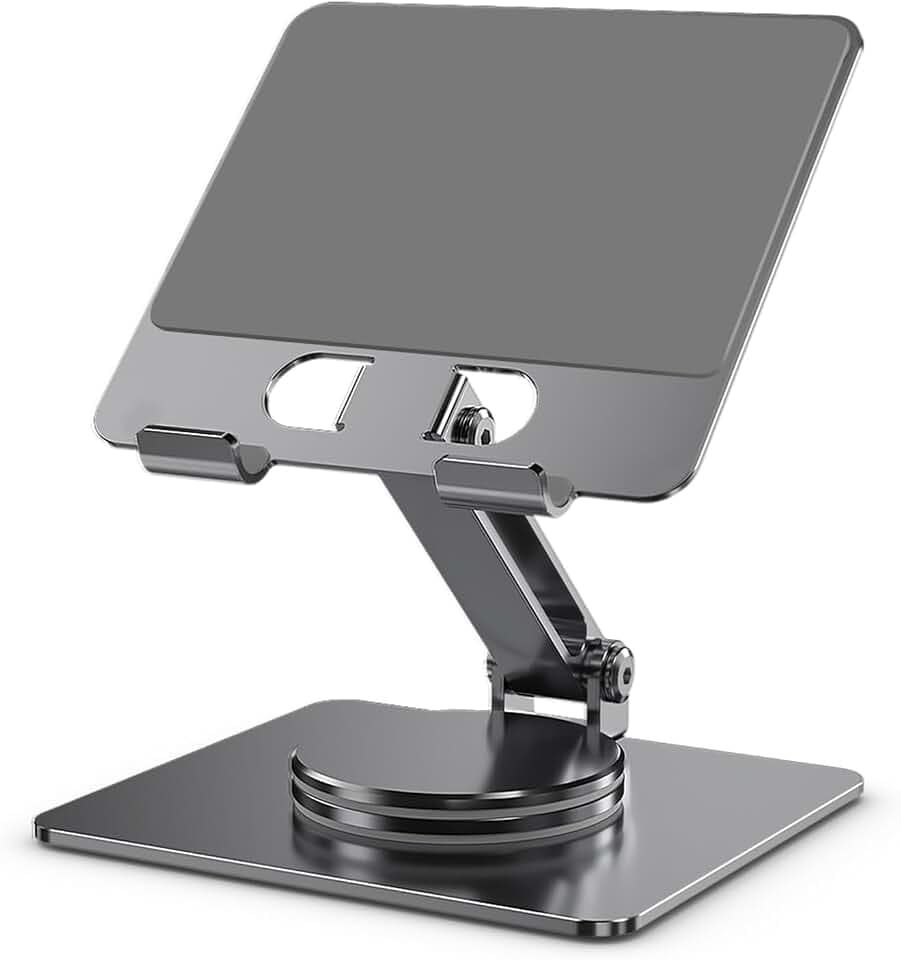 Faltbarer Aluminium-Tablet-Ständer,um 360° Drehbar,Verstellbarer Halterung für Tablet,iPad,Handy 4–14 Zoll (Grau)